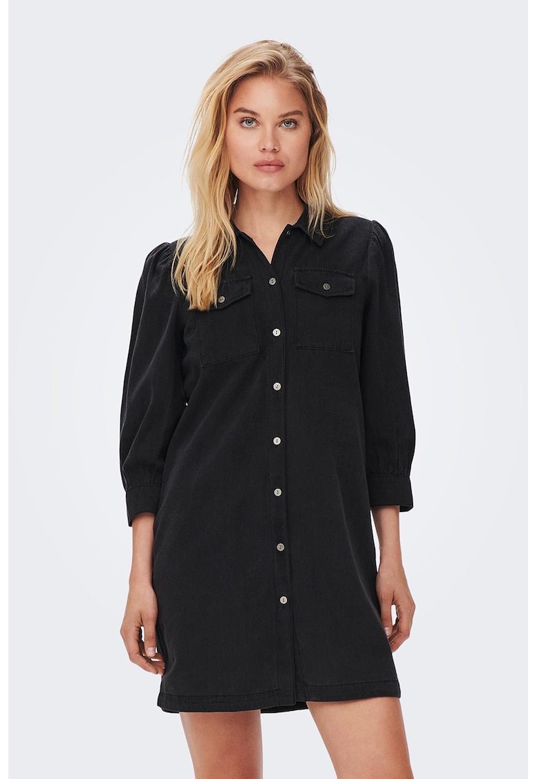 Rochie-camasa mini din denim - Negru