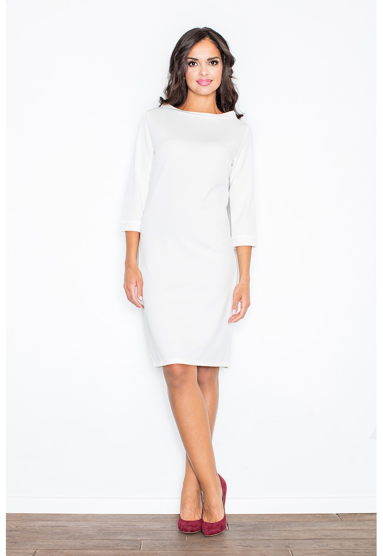 Rochie casual - M181 - ecru - maneci 3/4 - poliester