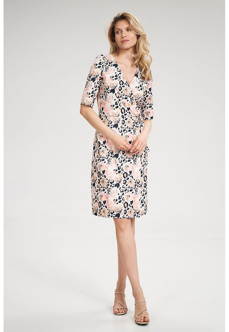 Rochie casual cu imprimeu leopard - Poliester - Multicolor -
