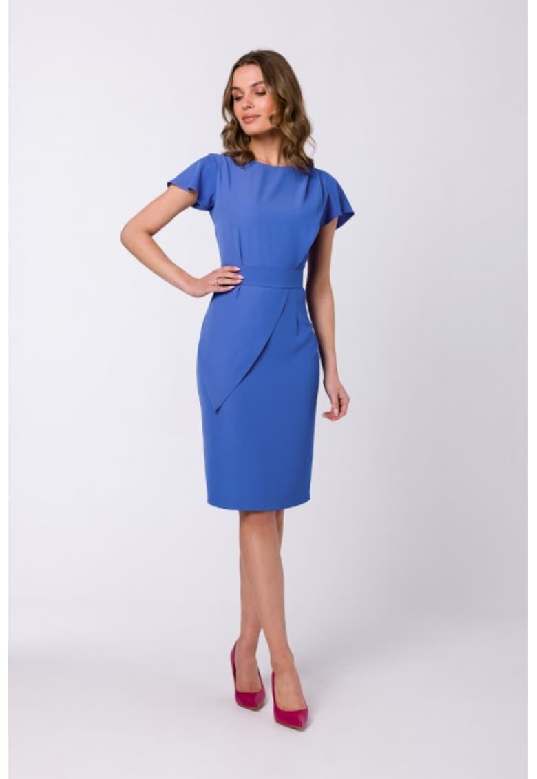 Rochie creion cu maneci scurte - - Albastru