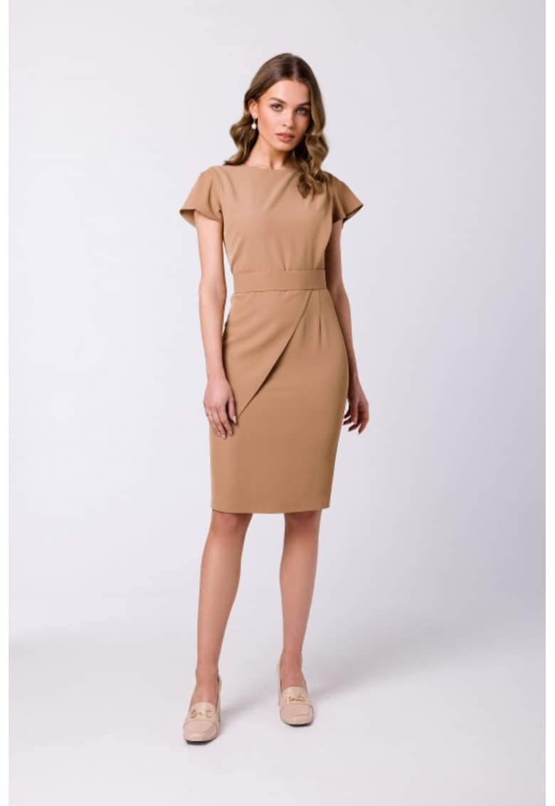 Rochie creion cu maneci scurte - - Bej