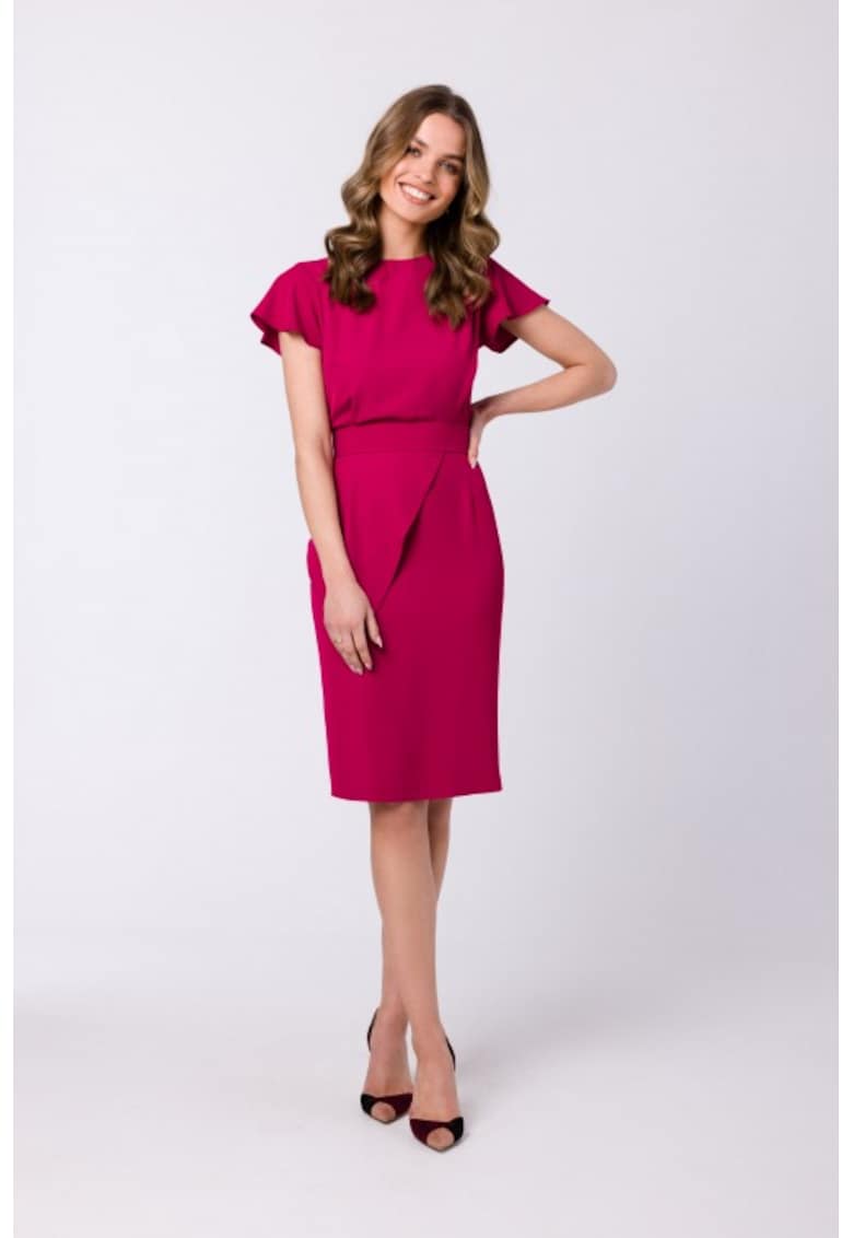 Rochie creion cu maneci scurte - - Roz