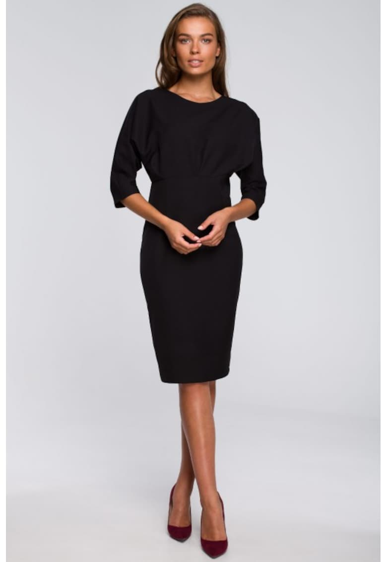 Rochie creion midi cu maneci 3/4 - - Negru