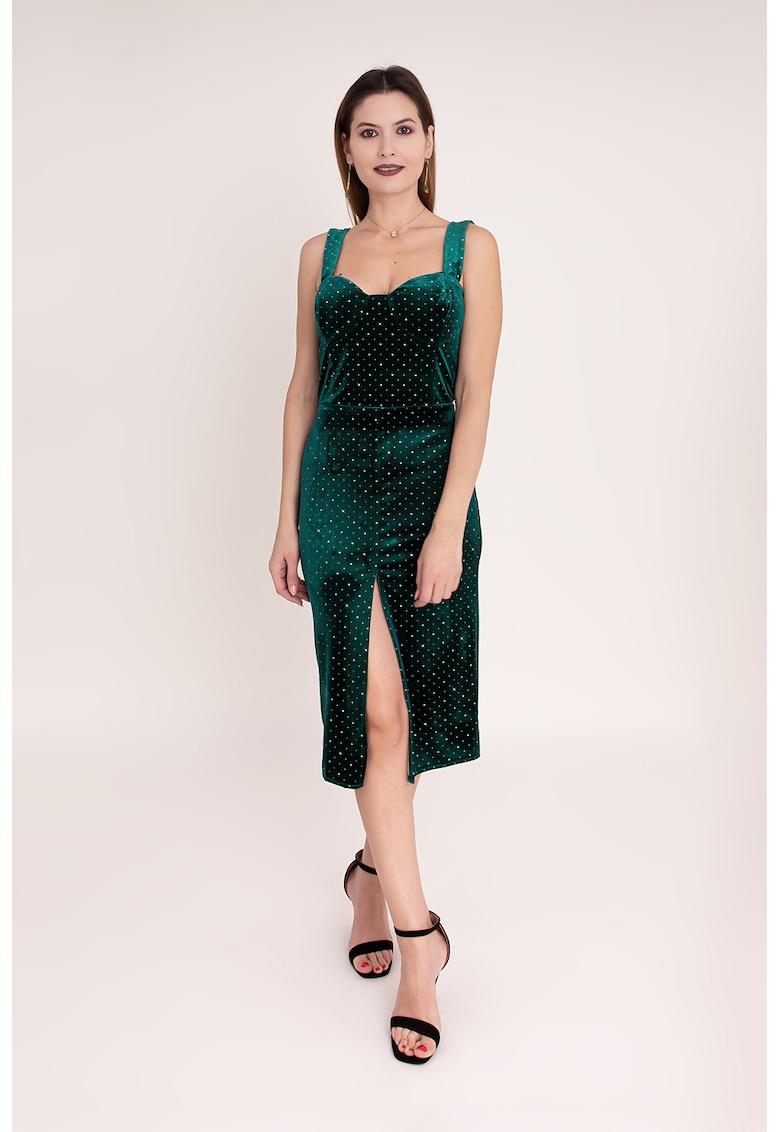 Rochie cu aspect de catifea si slit frontal Jade - Verde inchis