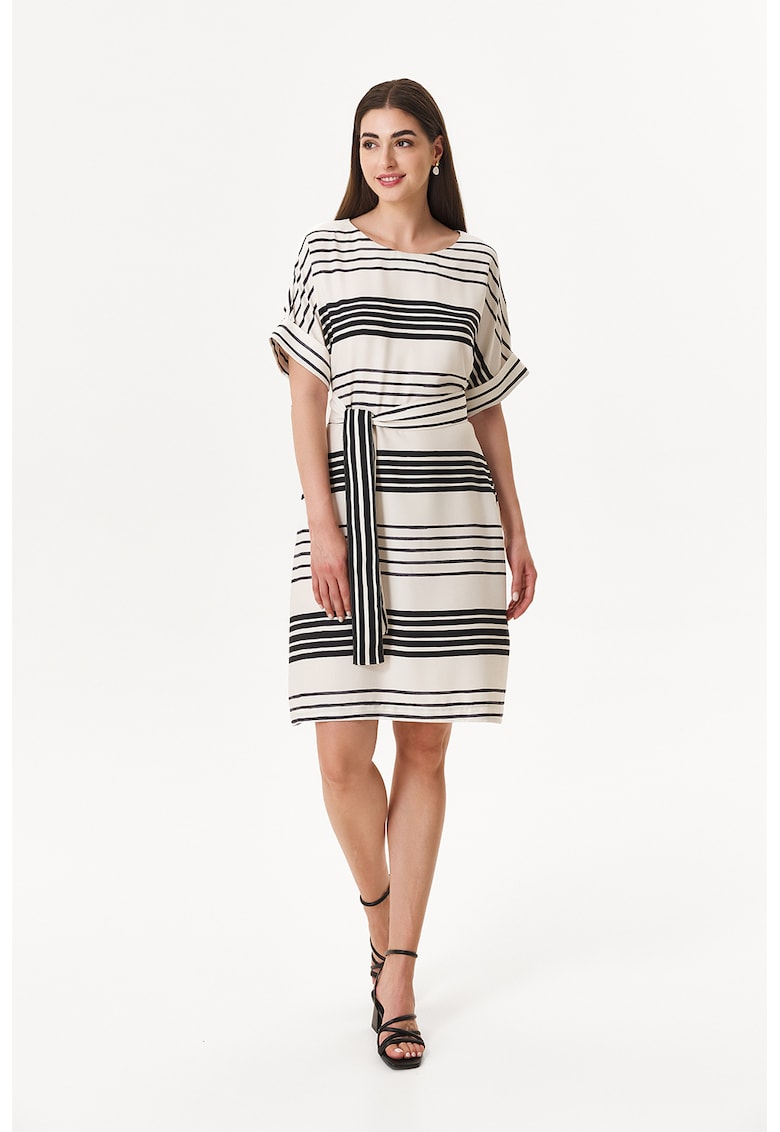 Rochie cu cordon in talie - Alb/Negru