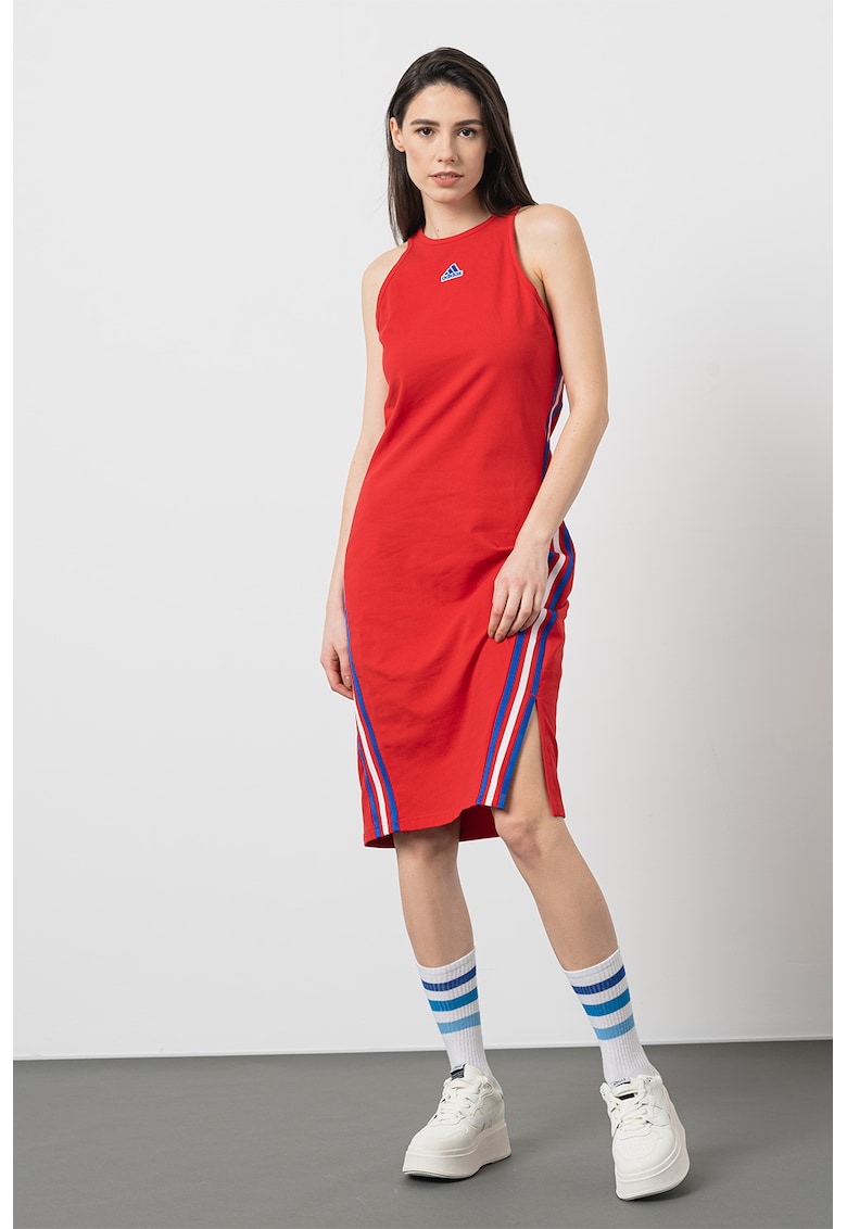 Rochie cu croiala dreapta cu slit lateral - Rosu/Alb/Bleumarin