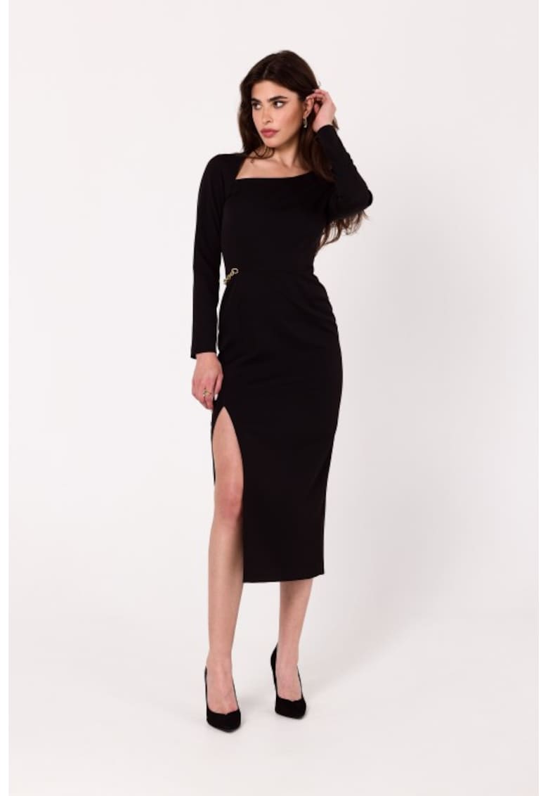 Rochie cu decolteu asimetric - - Negru