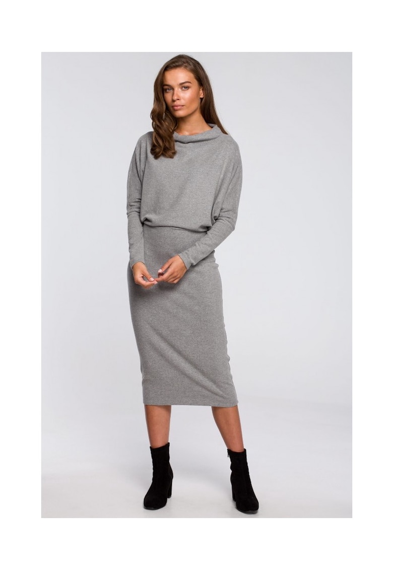 Rochie cu decolteu drapat - Gri