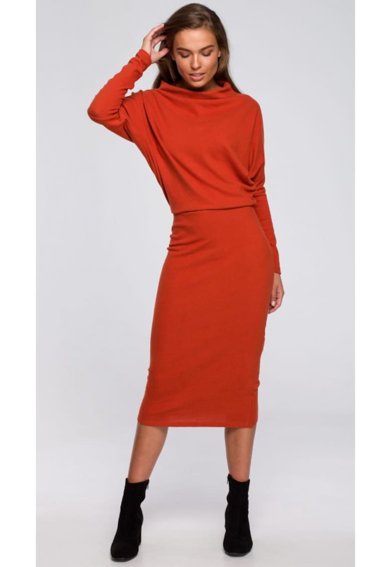 Rochie cu decolteu drapat - Rosu