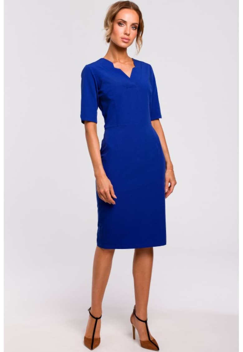 Rochie cu decolteu in V - - Albastru