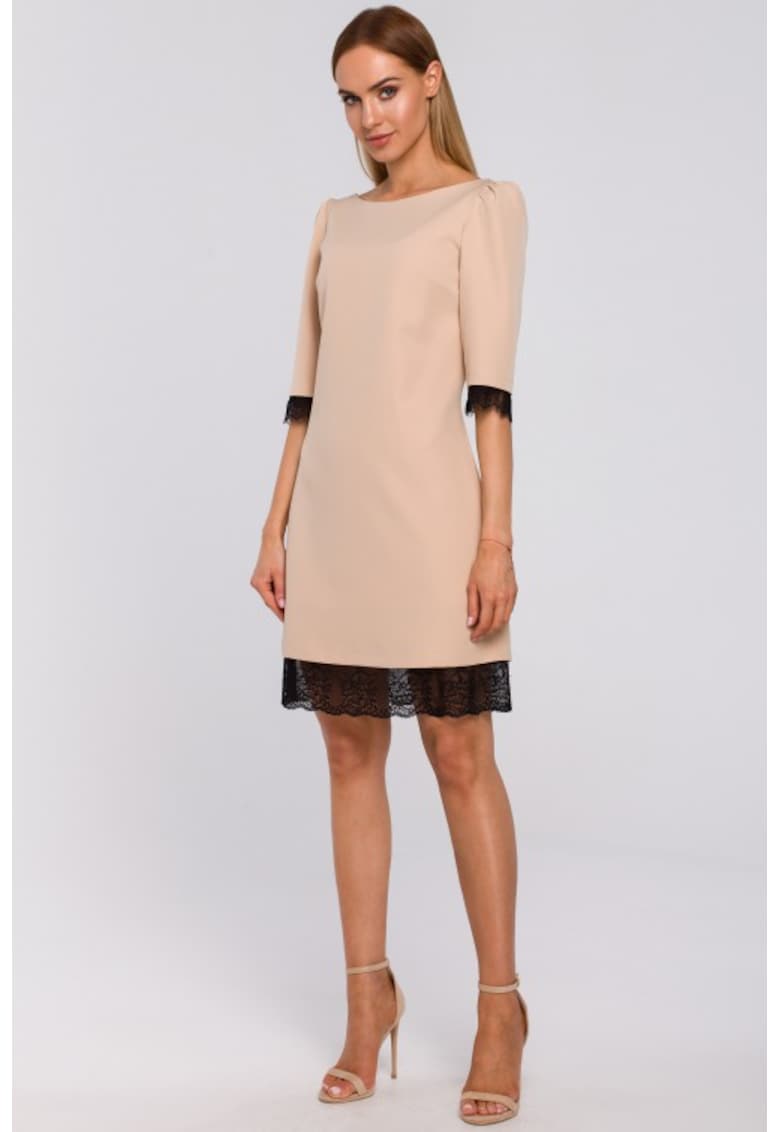 Rochie cu decolteu pe spate si dantela - - Bej
