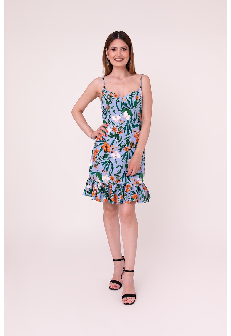 Rochie cu detaliu volane si model floral Forever Yours - Verde/Albastru lavanda