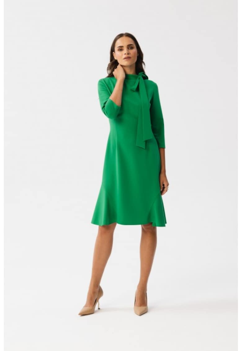 Rochie cu funda la gat - - Verde