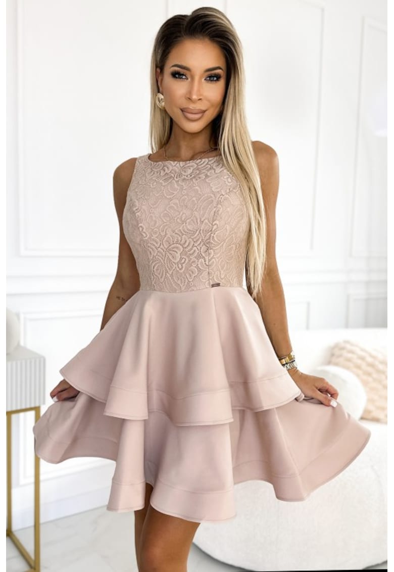 Rochie cu fusta evazata - - Bej