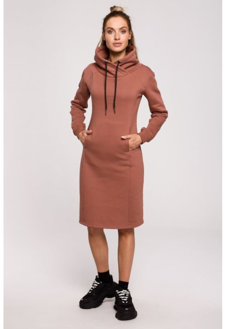Rochie cu guler inalt - - Maro