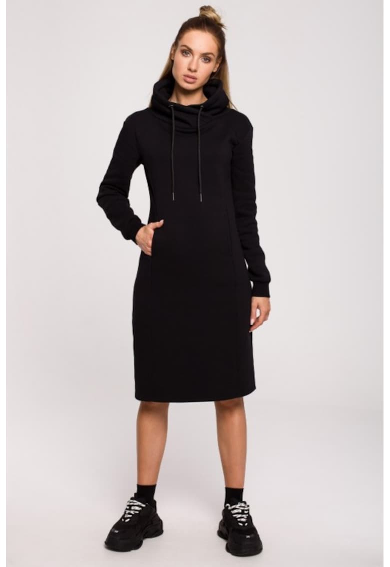Rochie cu guler inalt - - Negru