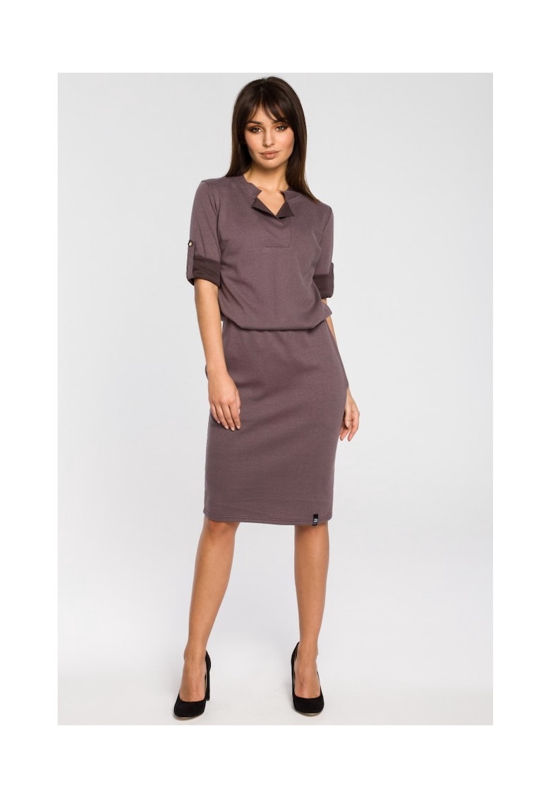 Rochie cu guler inalt si decolteu plisat -
