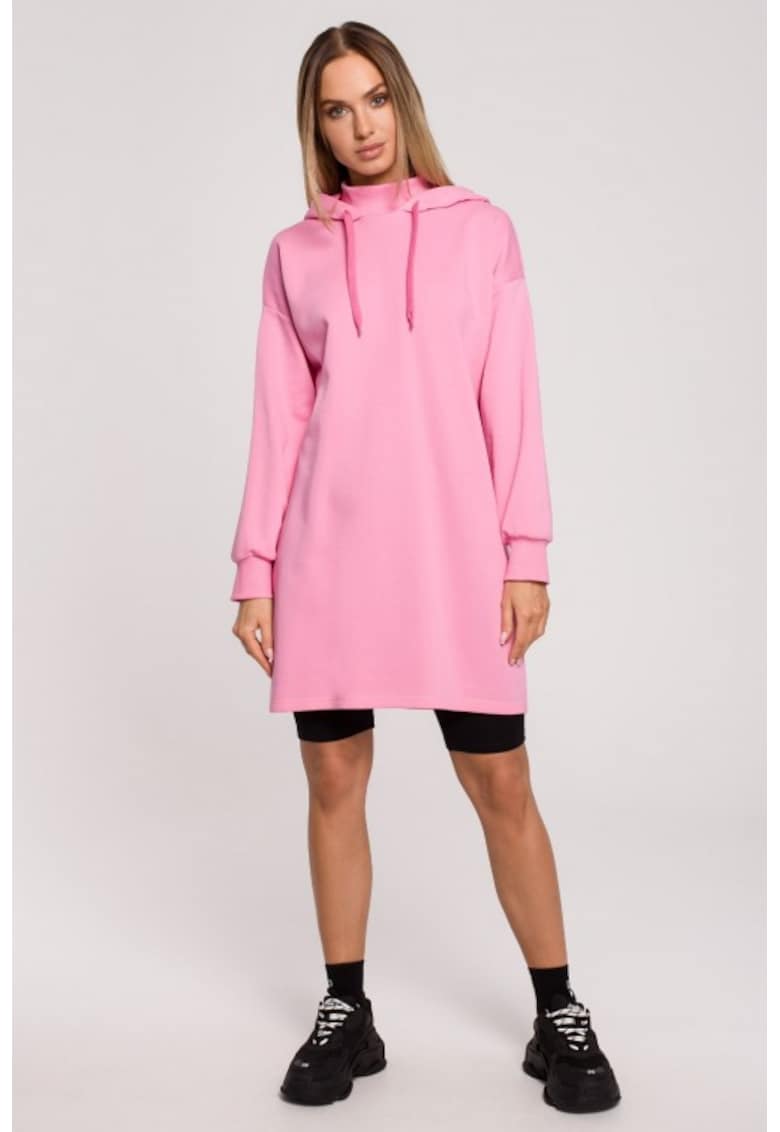 Rochie cu guler inalt si gluga - - Roz