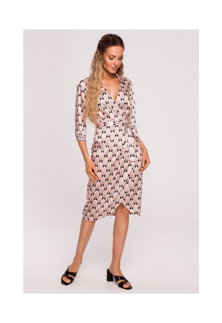 Rochie cu imprimeu - Poliester - Negru/Roz