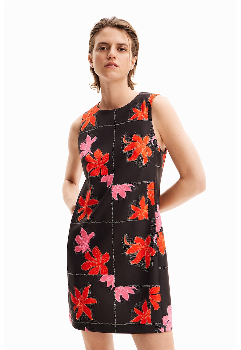 Rochie cu imprimeu - fara maneci - Negru/Rosu vermillion