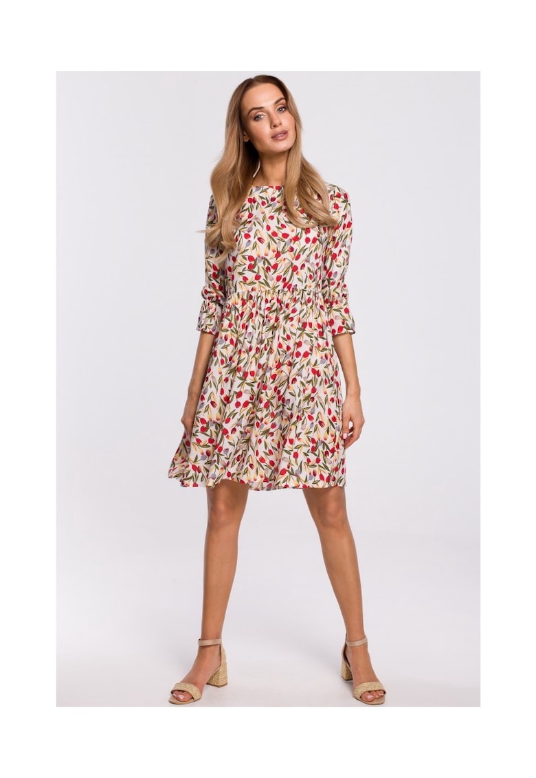 Rochie cu maneca scurta cu volane - - Multicolor