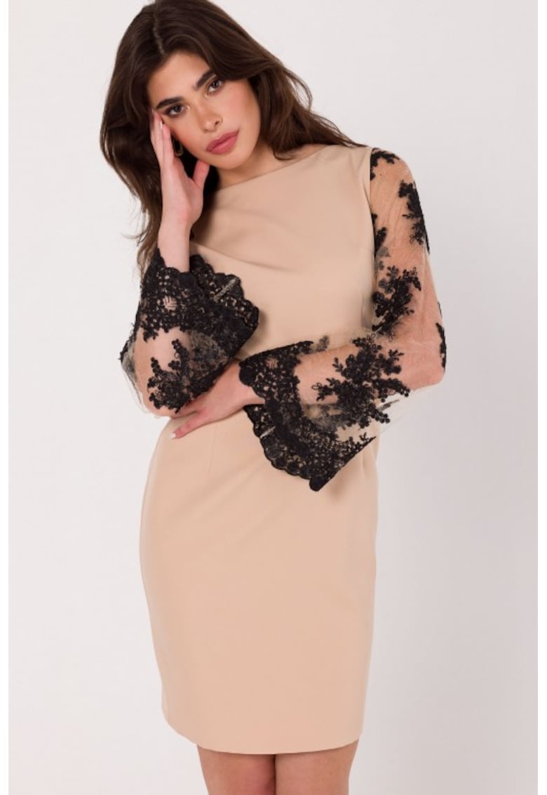 Rochie cu maneci dantela - - Bej