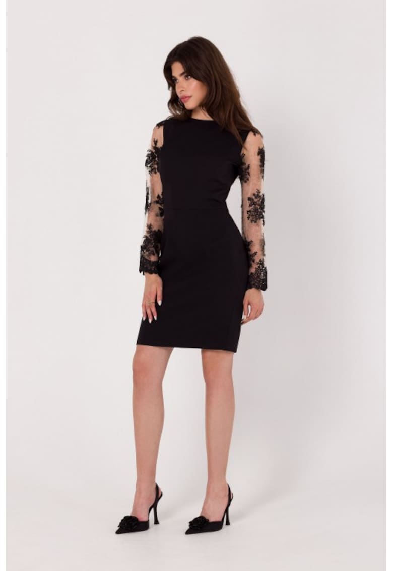Rochie cu maneci dantela - - Negru