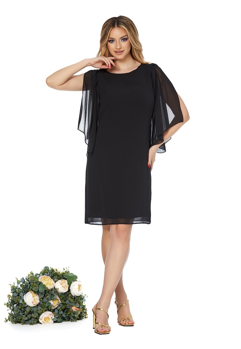 Rochie cu maneci din sifon Nice - Negru