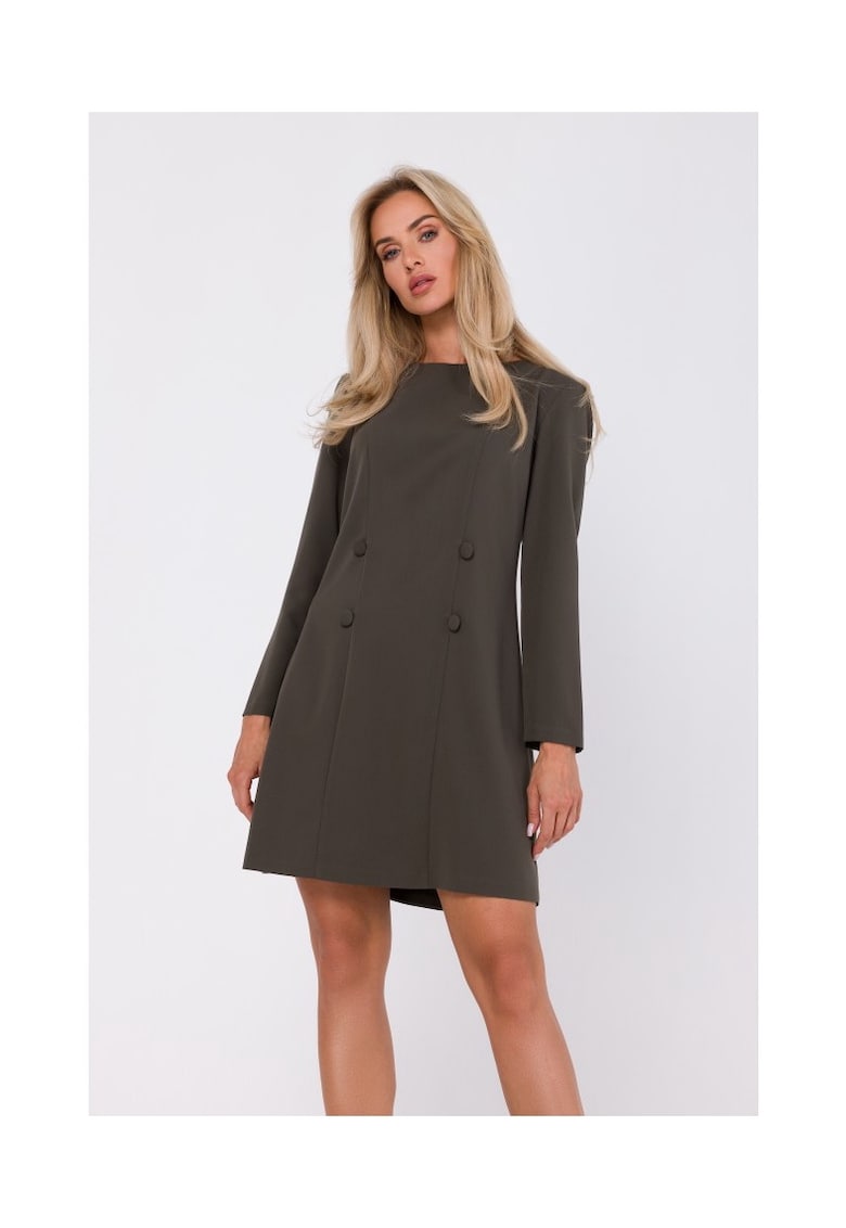 Rochie cu nasturi decorativi acoperiti - Kaki