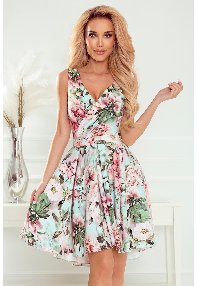 Rochie cu spate mai lung si curea - - Multicolor