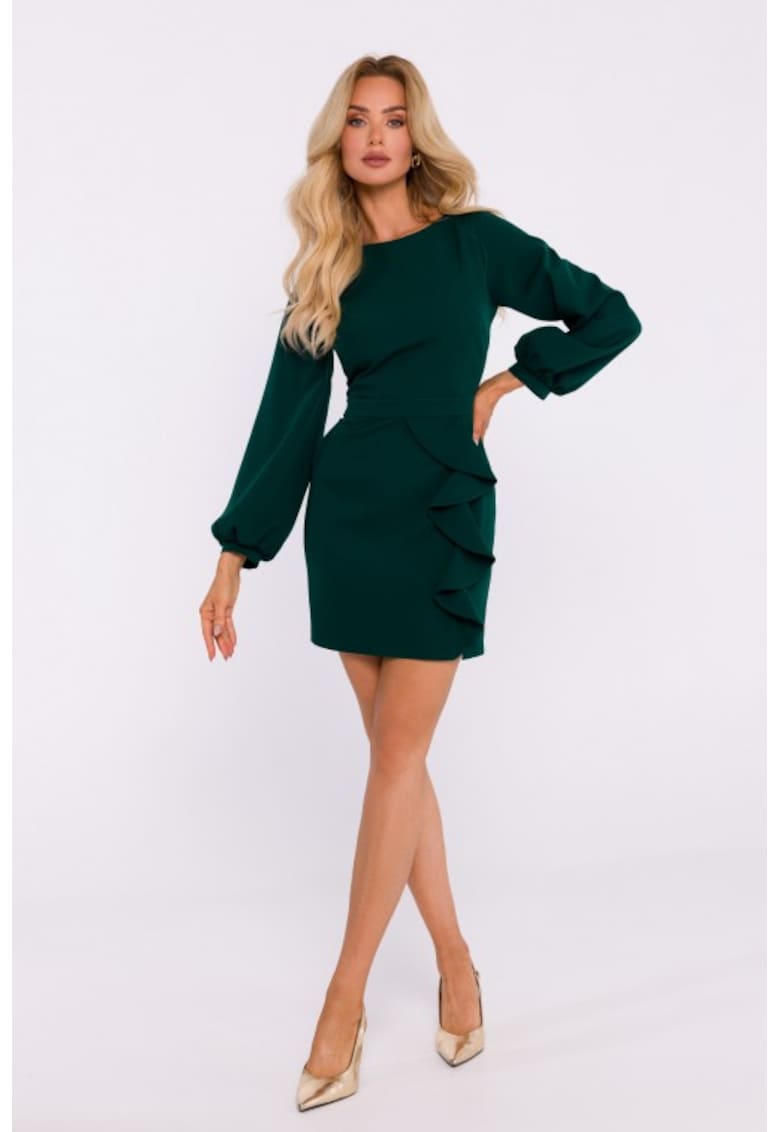 Rochie cu volan si decupaj pe spate - Verde sticla