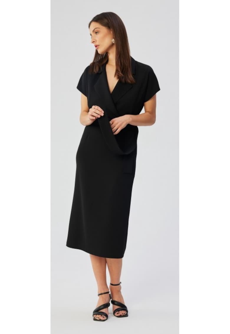 Rochie dama - asimetrica cu decolteu in cascada - Poliester - 98754 - Negru