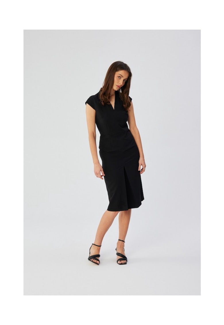 Rochie dama - creion cu decolteu dublu - Poliester - Negru - Negru