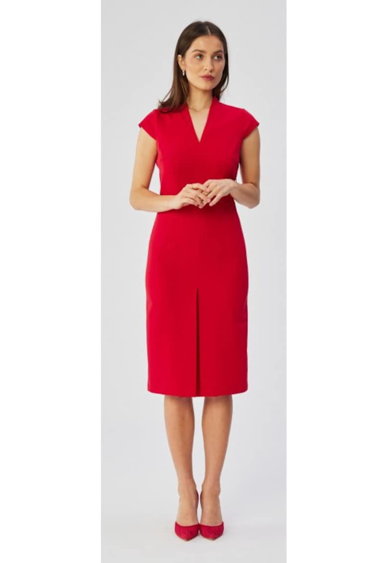 Rochie dama - creion cu decolteu dublu - Poliester - Negru - Rosu