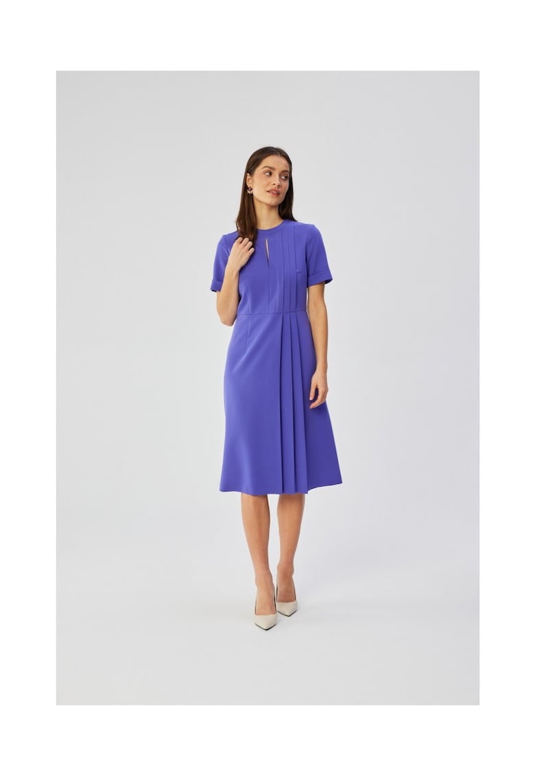 Rochie dama - cu pliuri laterale decorative - Poliester - Negru - Violet