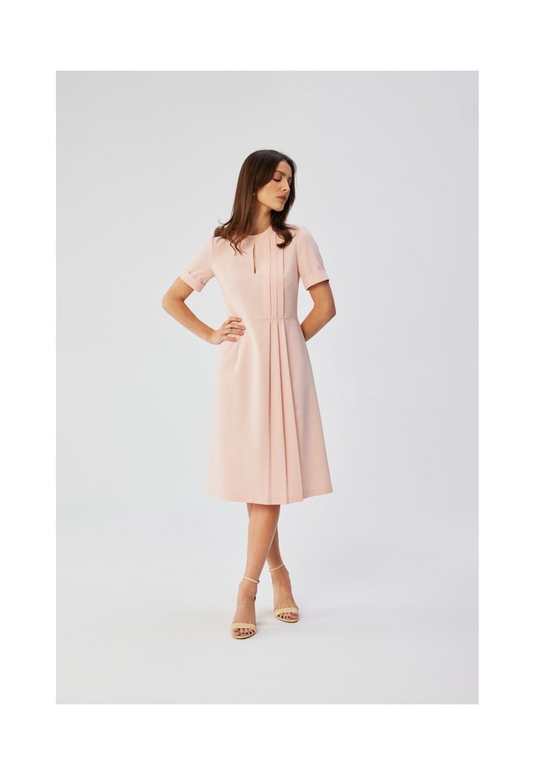 Rochie dama - cu pliuri laterale decorative - Poliester - Rosu - Albastru