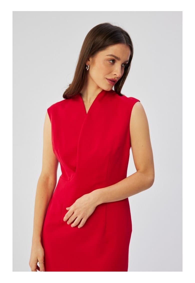Rochie dama - cu un decolteu cu suprapunere fina - Poliester - 65498 - Rosu