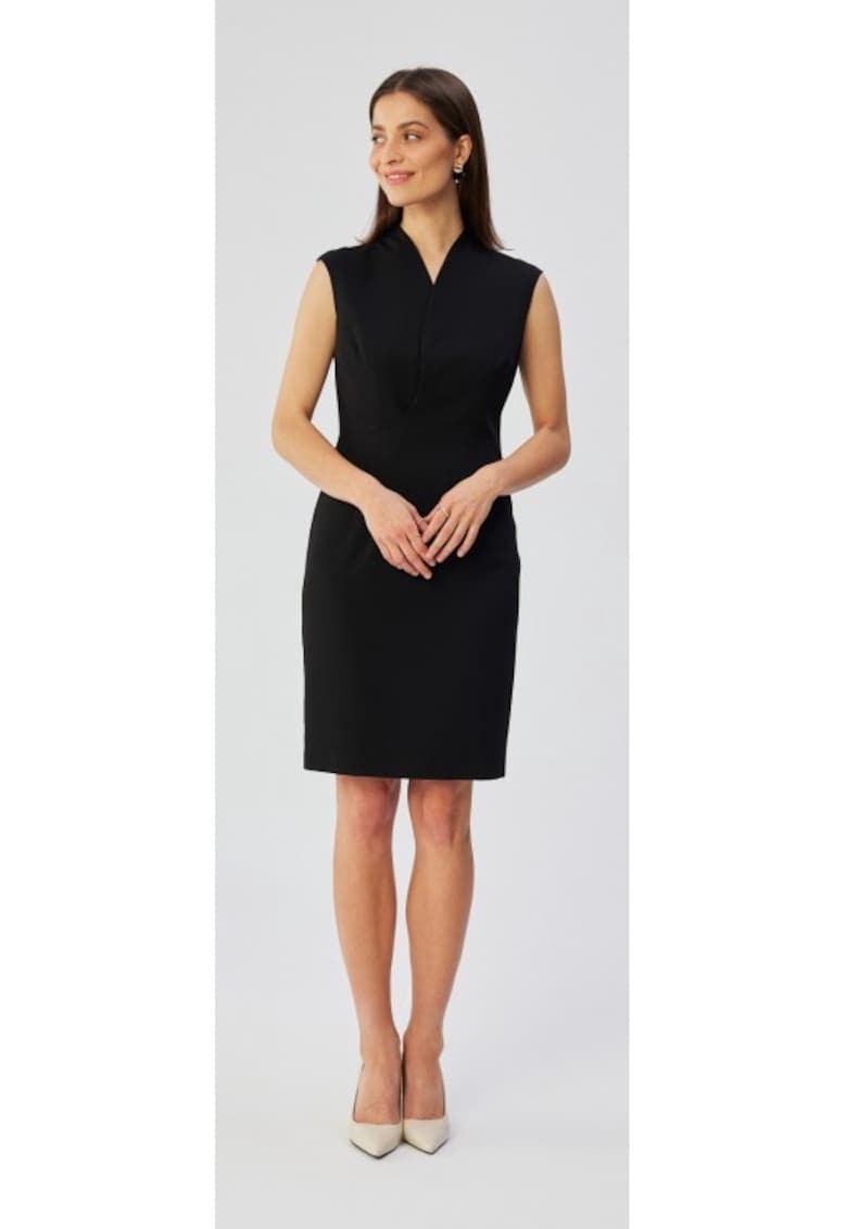 Rochie dama - cu un decolteu cu suprapunere fina - Poliester - Bej - Negru