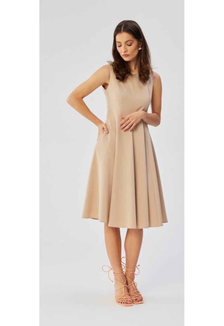 Rochie dama - evazata fara maneci - Poliester - 45872 - Bej