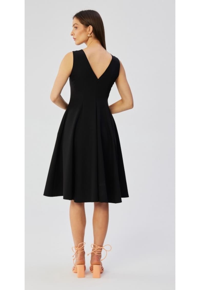 Rochie dama - evazata fara maneci - Poliester - 45872 - Negru