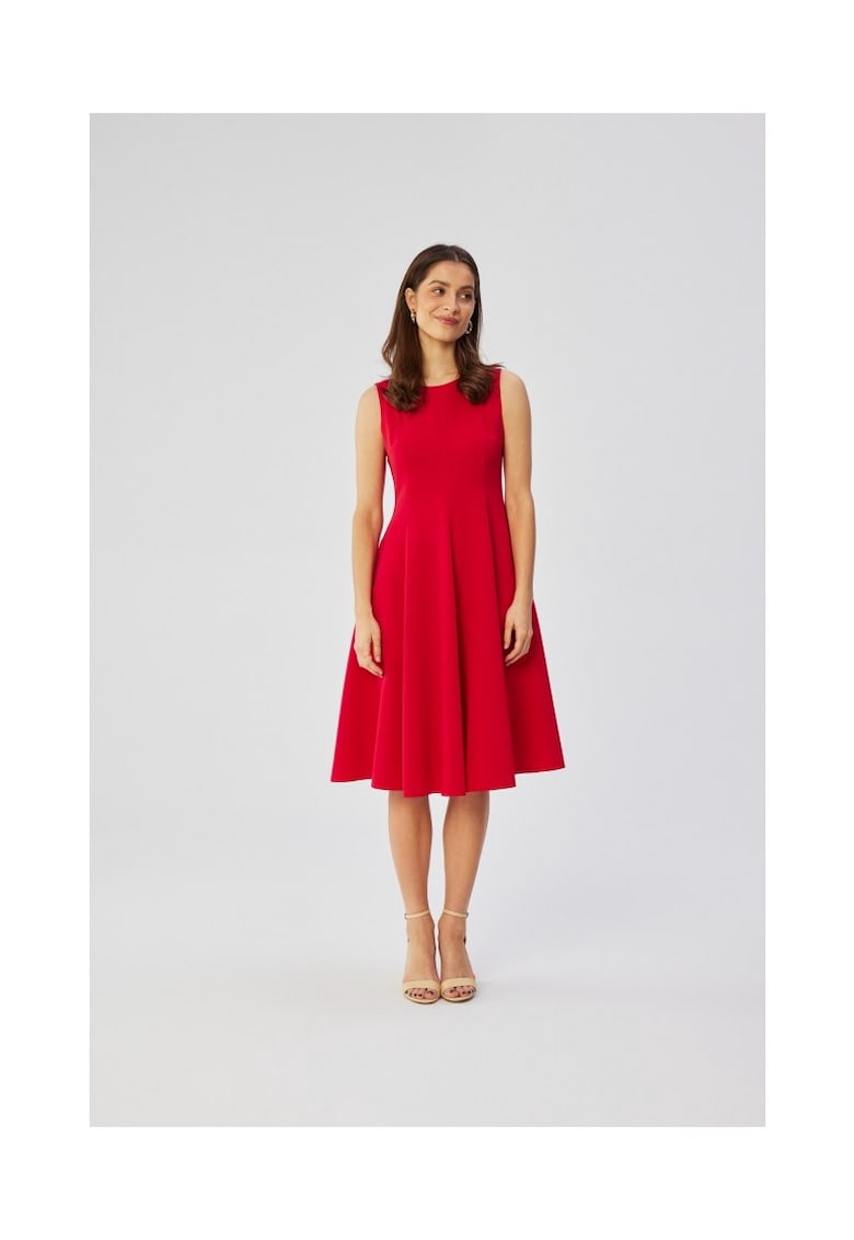 Rochie dama - evazata fara maneci - Poliester - 45872 - Rosu