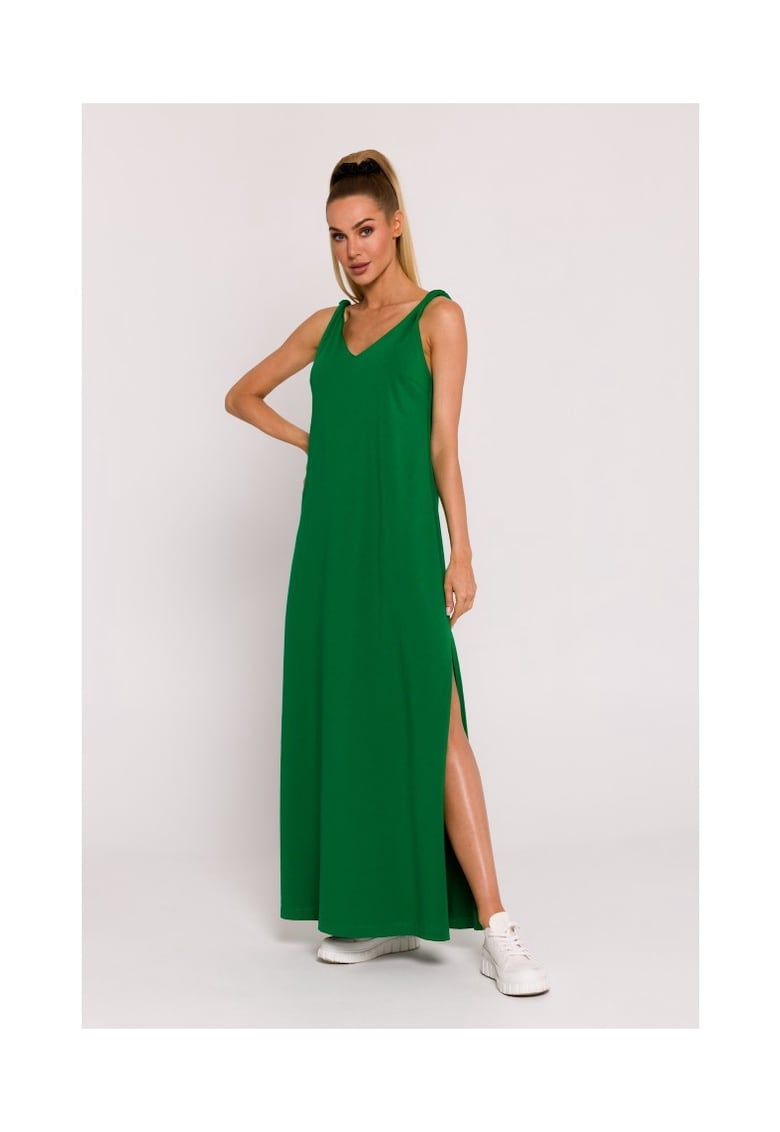 Rochie dama - maxi cu decolteu adanc in spate - Poliester - Verde - Verde