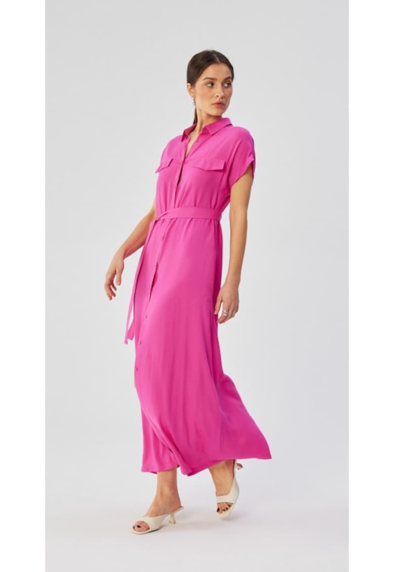 Rochie dama - maxi cu maneci scurte si maneci deschise - Poliester - Portocaliu - Lila