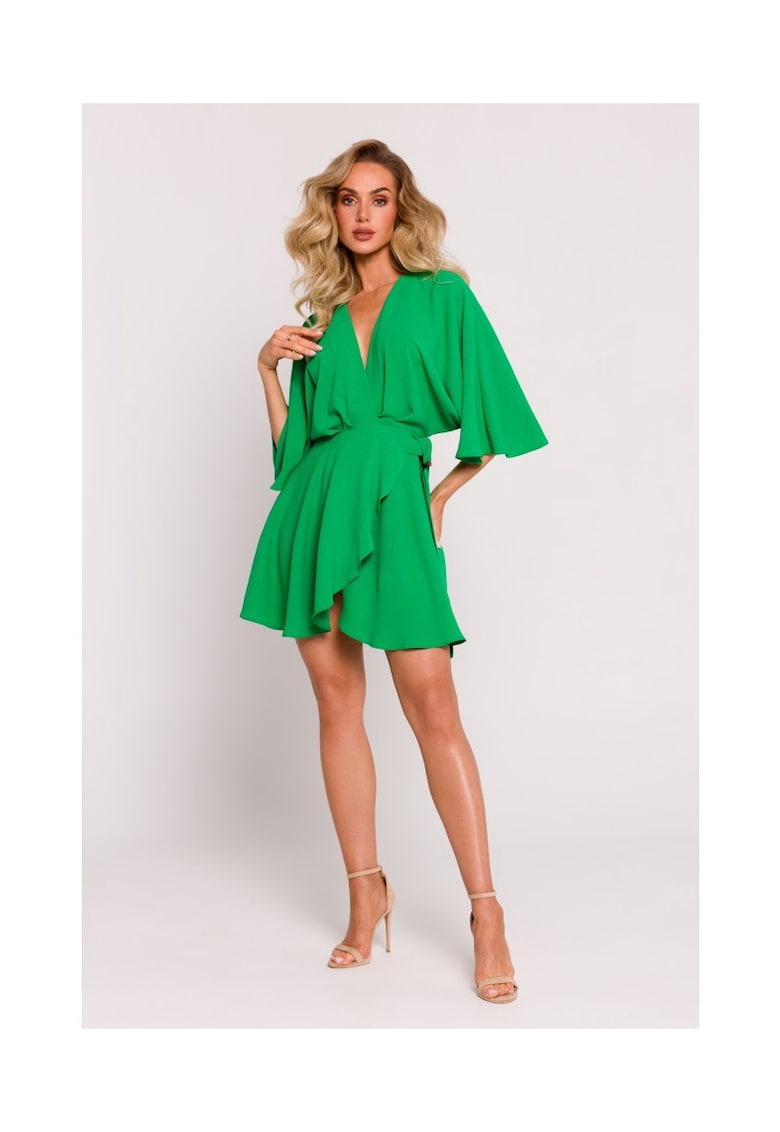 Rochie dama - mini cu partea de jos evazata - Poliester - Verde - Verde