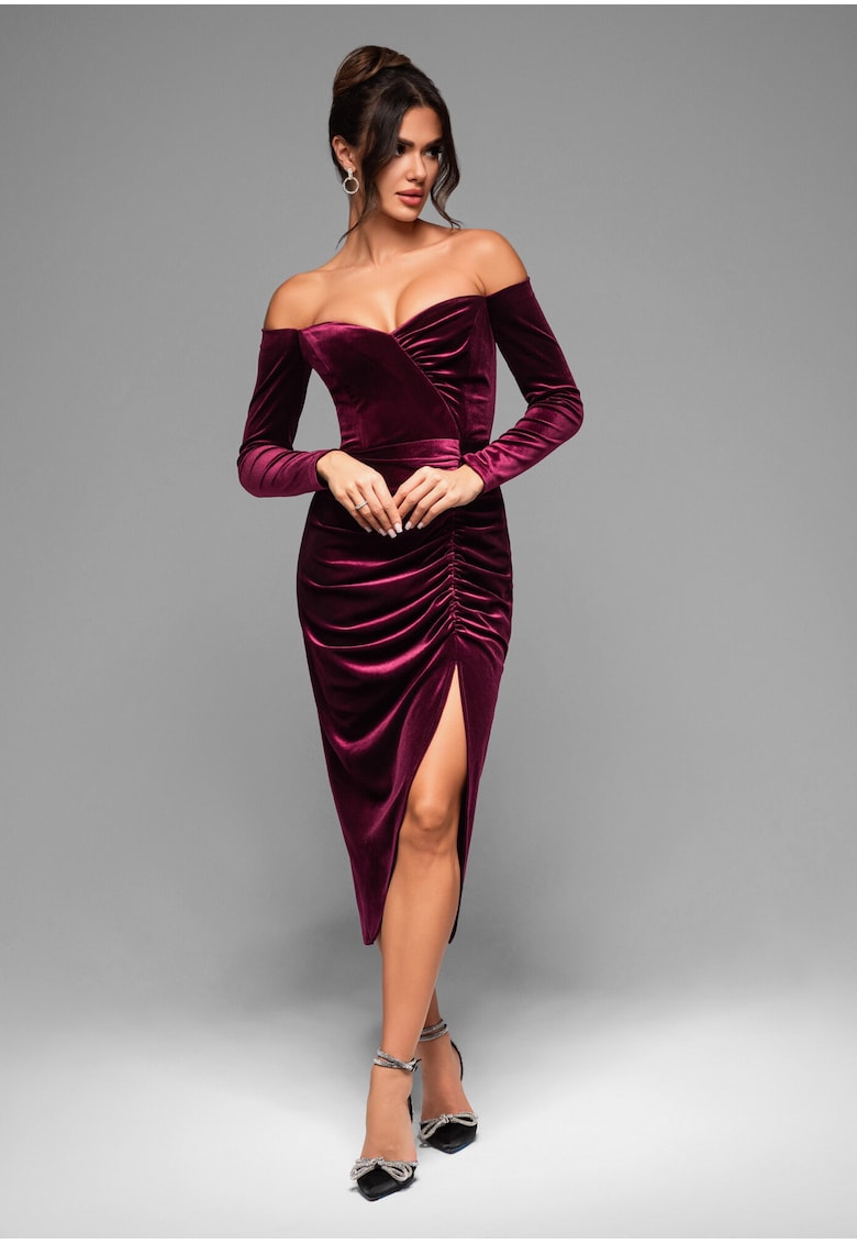 Rochie de seara Midi LACRICA LA-OM-DLR001 - Cu crapatura laterala - Bordeaux