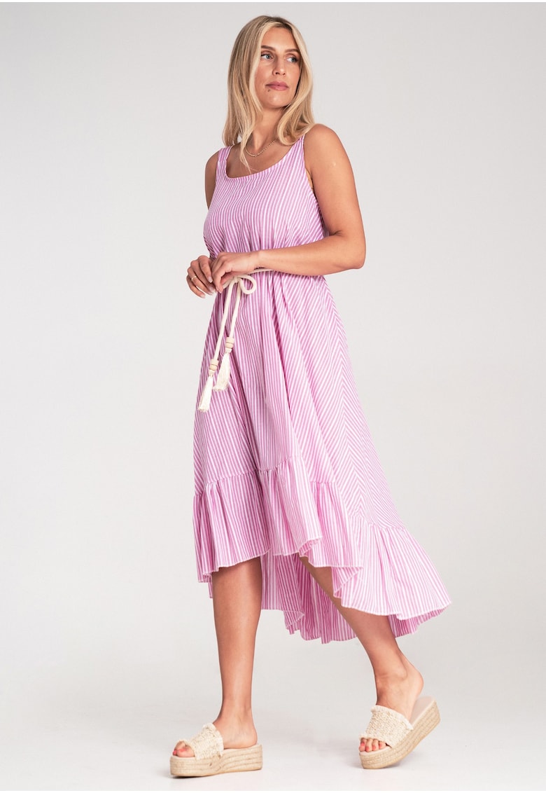 Rochie de vara - cu dungi - bretele subtiri - roz - material universal -