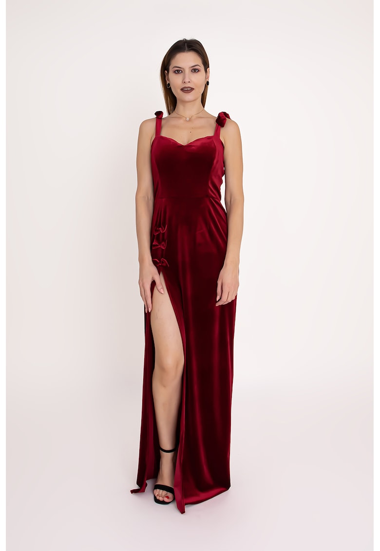 Rochie din catifea cu funde Margot - Rosu inchis