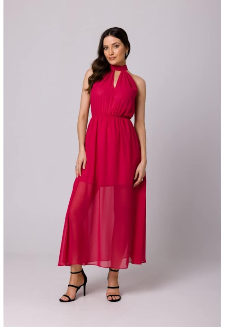 Rochie din sifon cu legaturi in jurul gatului - - Fucsia