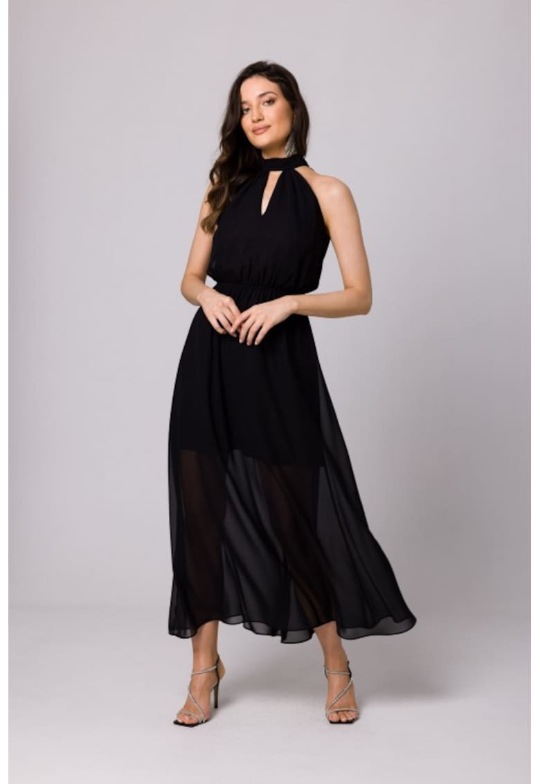 Rochie din sifon cu legaturi in jurul gatului - - Negru