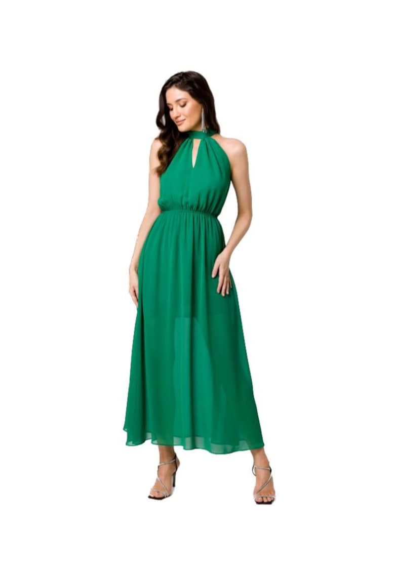 Rochie din sifon cu legaturi in jurul gatului - - Verde